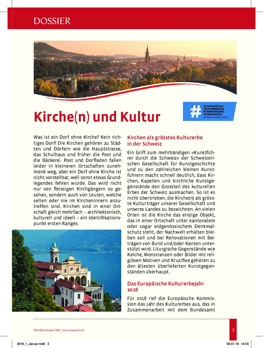 Titelblatt Dossier Kirche und Kultur Pfarrblatt St-Augustin Januar 2018